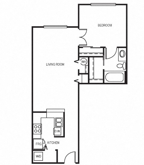 Floor plan for 1 bed, 1 bath, 625 sqft